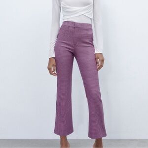 NWT ZARA HOUNDSTOOTH MINI FLARE PANTS Size Small Pink/purple